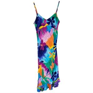 Jams World 90s Tropical Asymmetrical Bottom Floral Empire Wasteline Dress